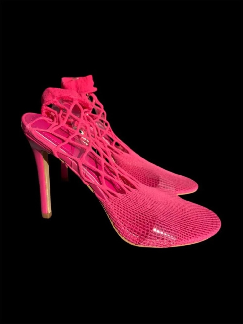 Women’s Pink Mesh Net Sock Bootie Heels, 6.5 - Picture 5 of 8